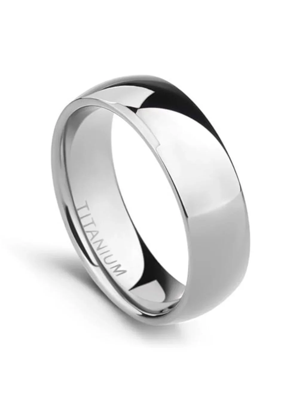 Men's Titanium Ring Plain Dome High Polished Wedding Band Comfort Fit
